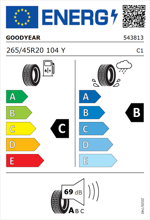 Tyre Label for Goodyear Eagle F1 Asymmetric 3 SUV 265/45R20 104Y