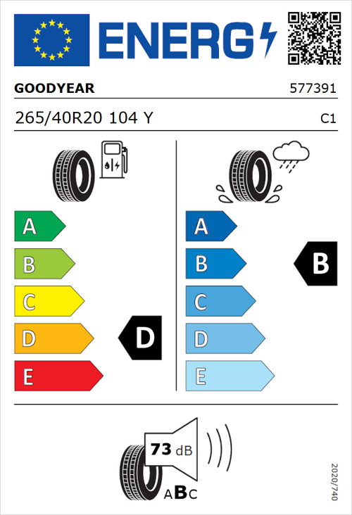 Tyre Label for Goodyear EAGLE F1 Asymmetric 265/40R20 104Y