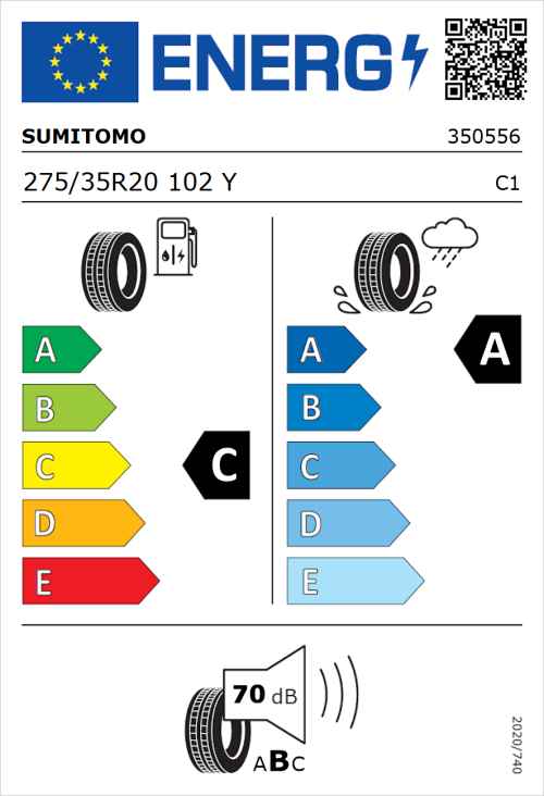 Tyre Label for Sumitomo HTR Z5 275/35R20 102Y