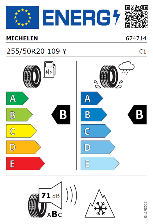 Tyre Label for Michelin CrossClimate 2 255/50R20 109Y