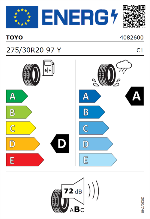 Tyre Label for Toyo Proxes Sport 2 275/30R20 97Y