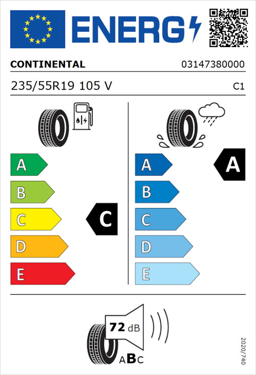 Tyre Label for Continental ContiSportContact 5 235/55R19 105V
