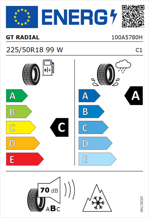 Tyre Label for GT Radial Climate Active 225/50R18 99W
