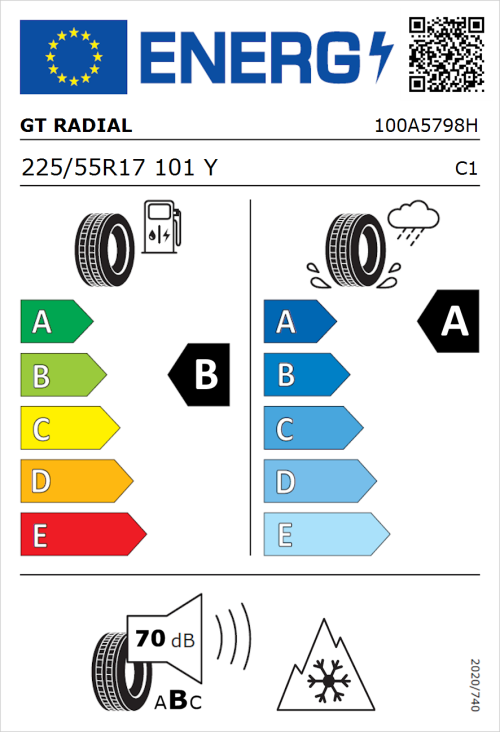 Tyre Label for GT Radial Climate Active 225/55R17 101Y