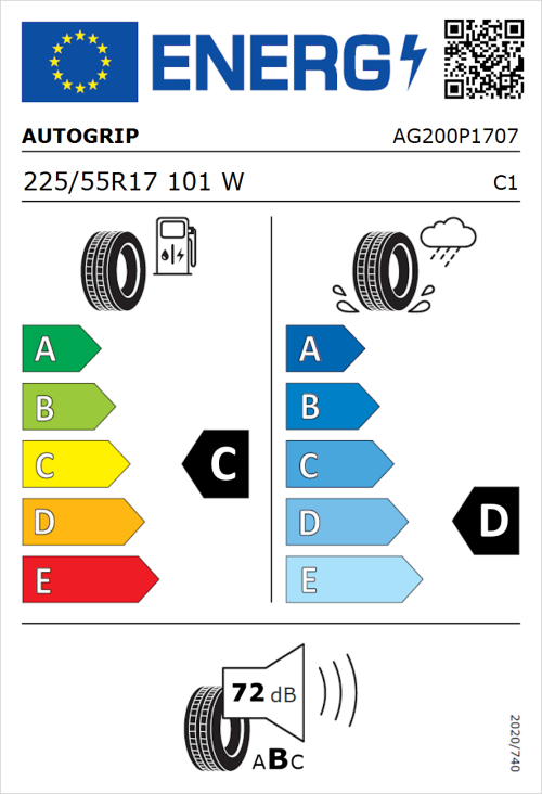 Tyre Label for Autogrip Grip 200 225/55R17 101W