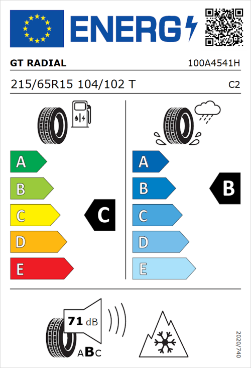 Tyre Label for GT Radial Maxmiler Pro 215/65R15 104/102T